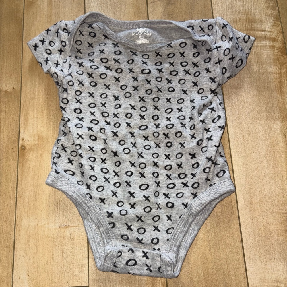 Gray XO Patterned Kids One Piece